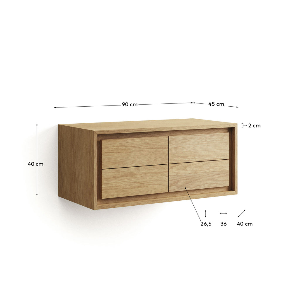 Meuble de salle de bain Kenta en bois de teck finition naturelle 90 x 45 cm