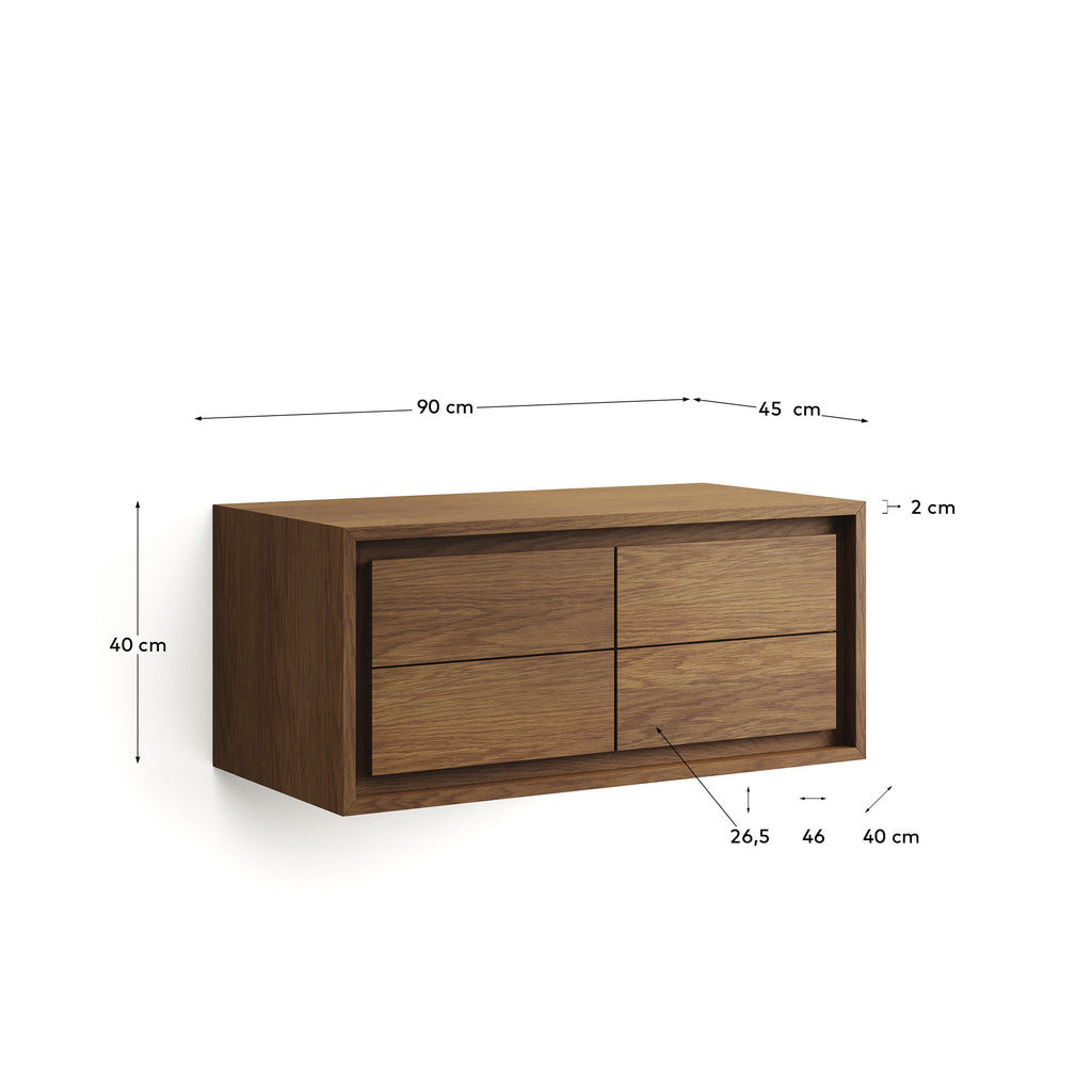 Meuble de salle de bain Kentaen bois de teck finition noyer 90 x 45 cm