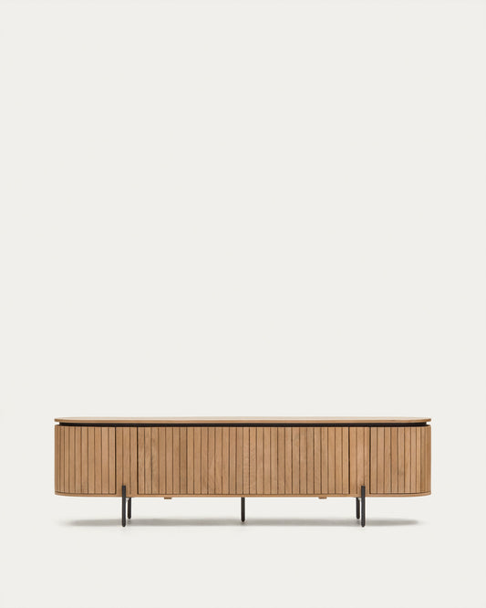 Meuble TV Licia 4 portes en bois de manguier et métal peint en noir 200 x 55 cm