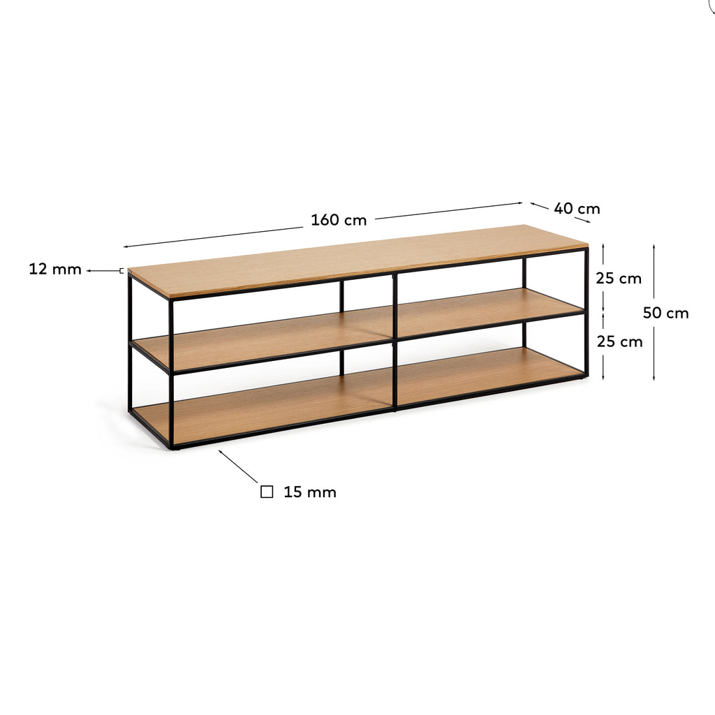 Meuble TV Yoana en placage de chêne et structure en métal noir 160 x 40 cm