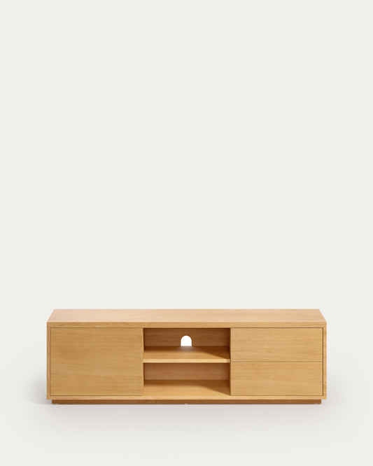 Meuble TV Abilen 1 porte et 2 tiroirs placage de chêne 150 x 44 cm FSC 100%