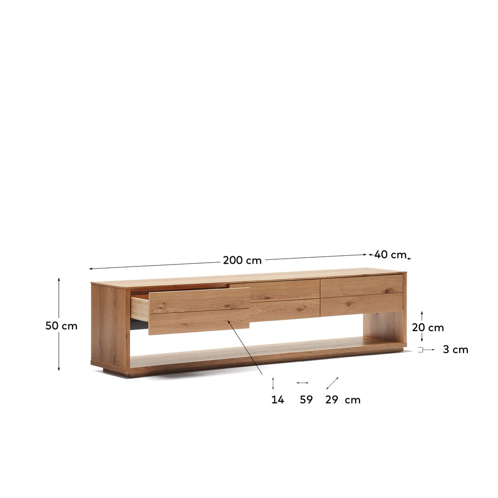 Meuble TV Alguema 3 tiroirs en placage de chêne finition naturelle 200 x 51 cm