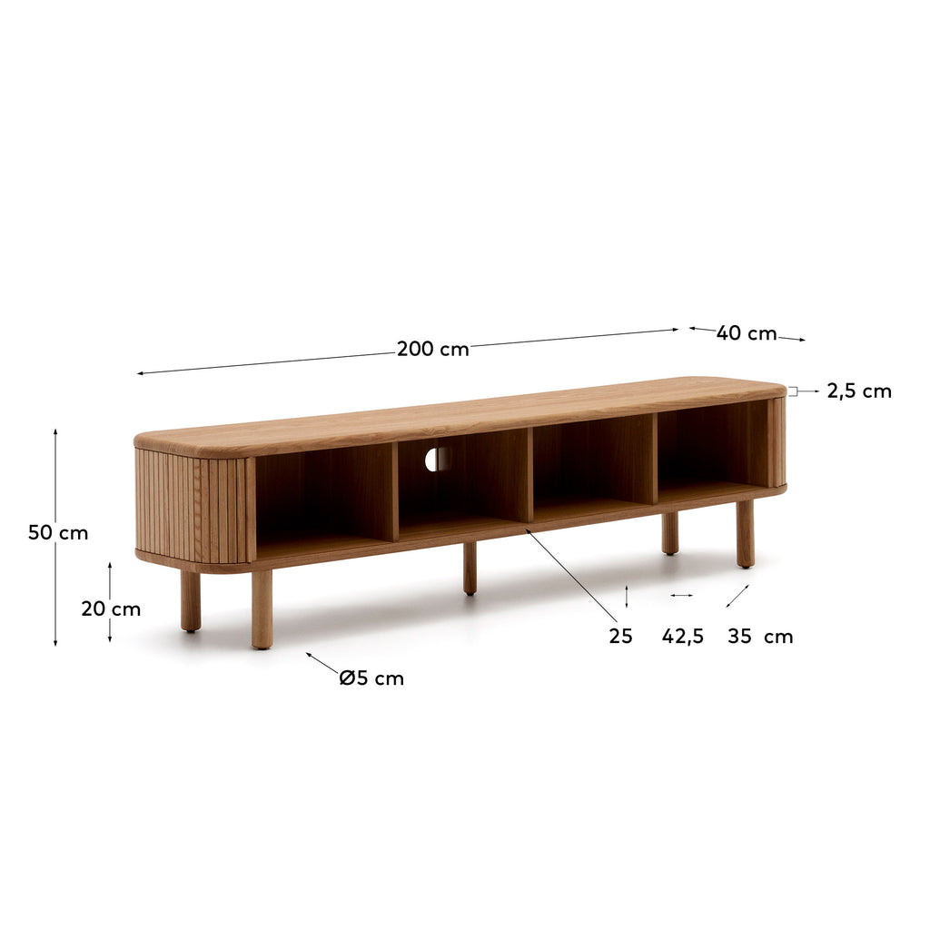 Meuble TV Mailen 2 portes en placage de frêne avec finition naturelle  200 x 50 cm