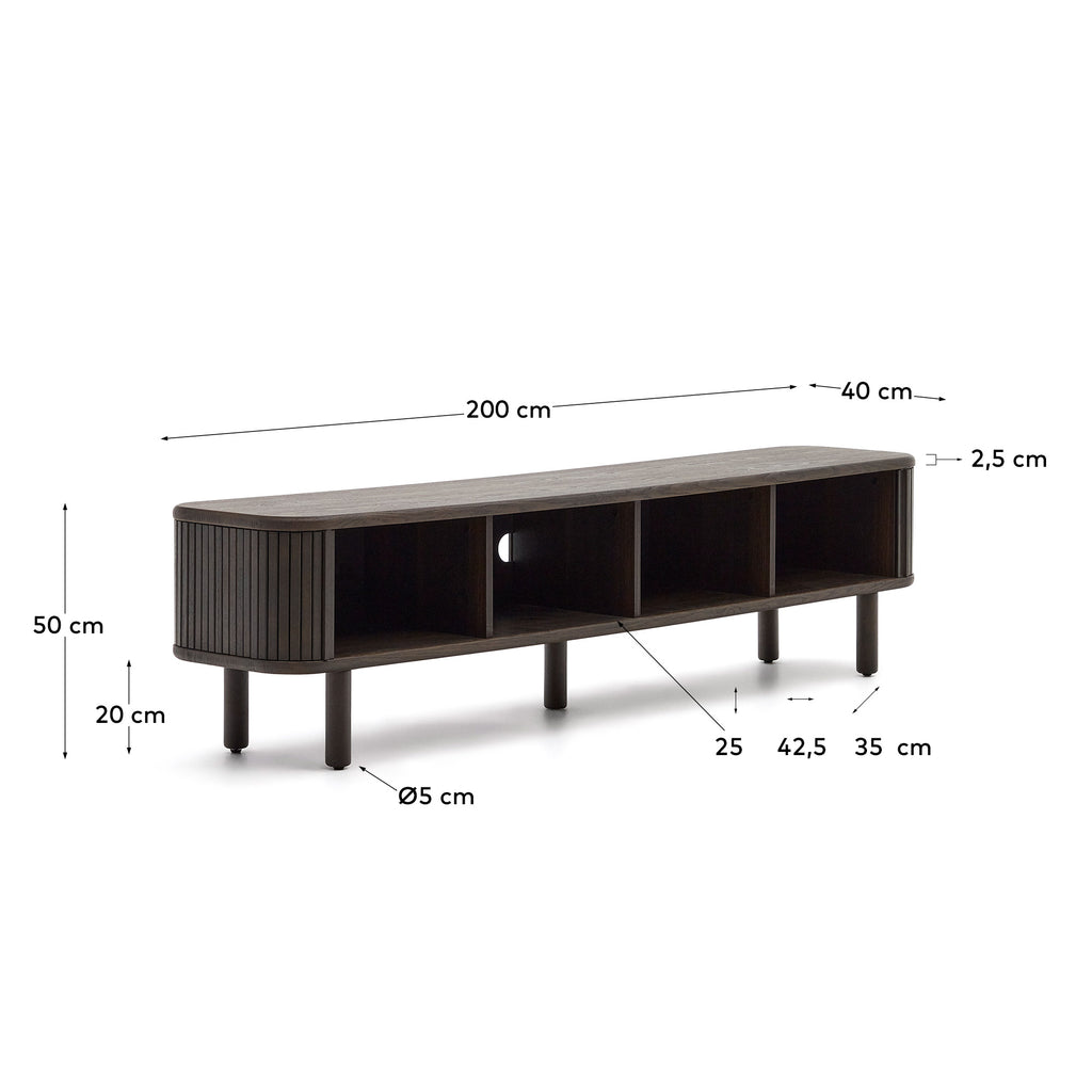 Meuble TV Mailen 2 portes en placage de frêne avec finition foncée  200 x 50 cm