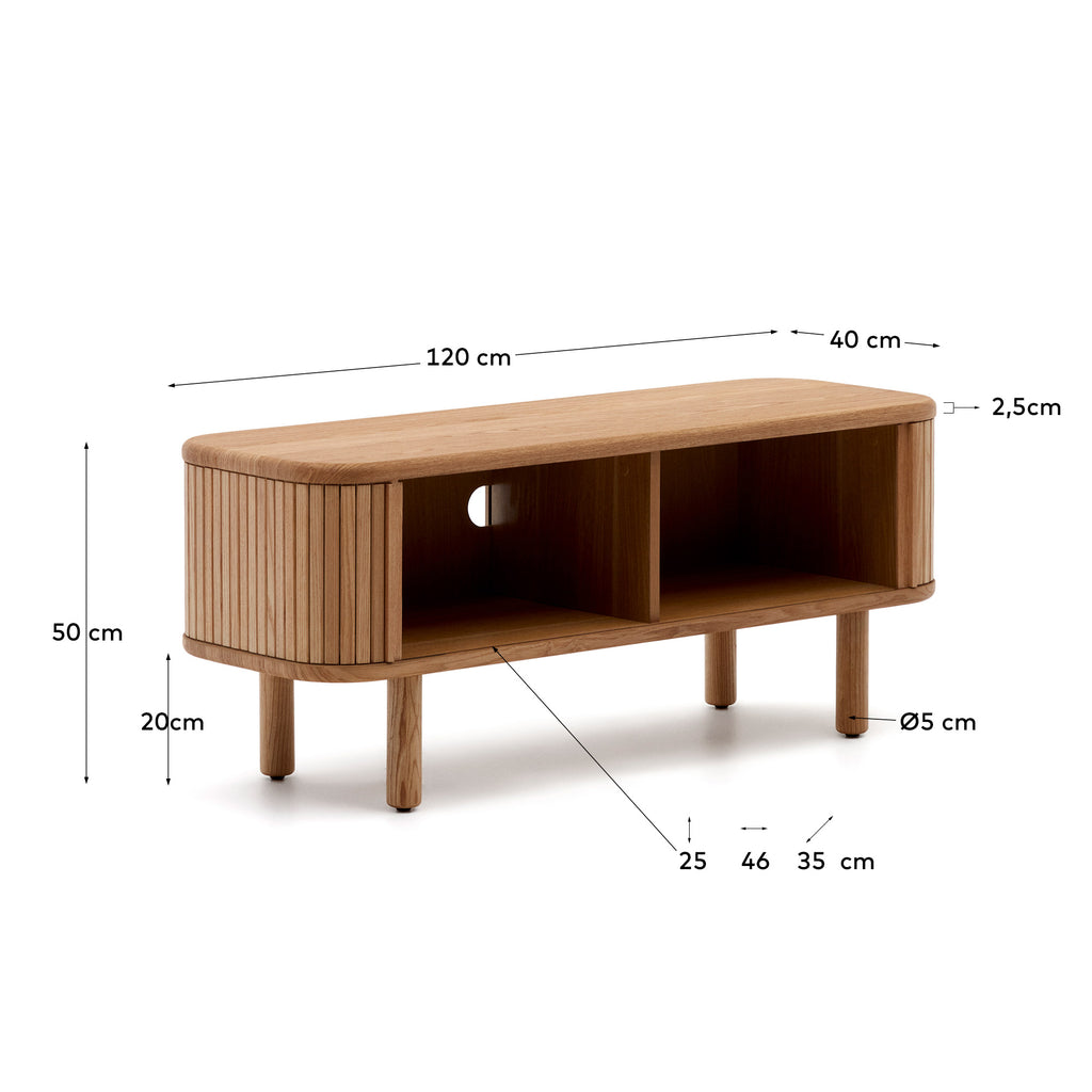 Meuble TV Mailen 2 portes en placage de frêne avec finition naturelle 120 x 50 cm