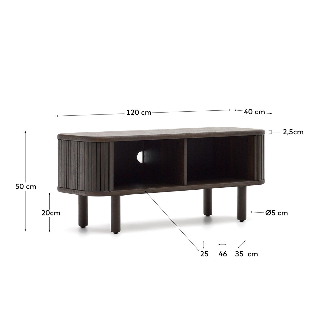 Meuble TV Mailen 2 portes en placage de frêne avec finition foncée 120 x 50 cm
