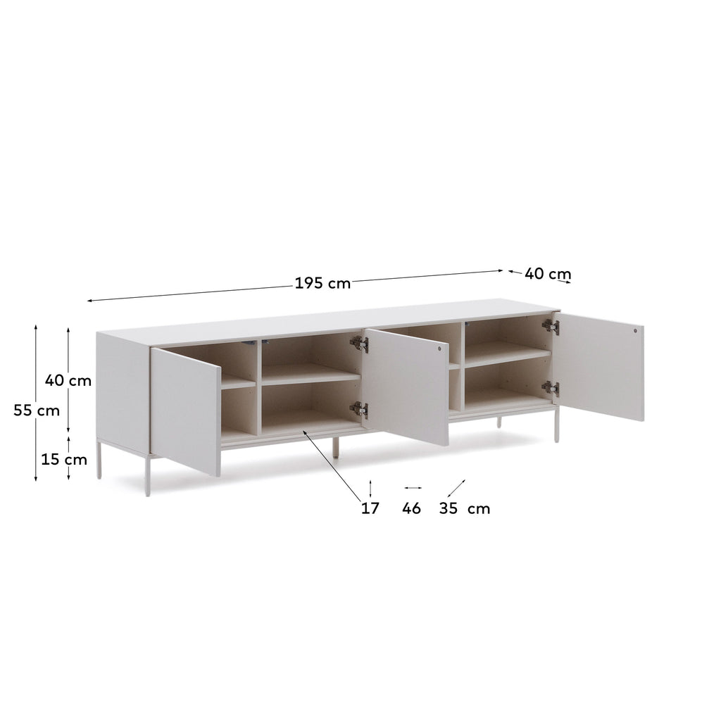 Meuble de TV Vedrana 3 portes DM laqué blanc 195 x 55 cm