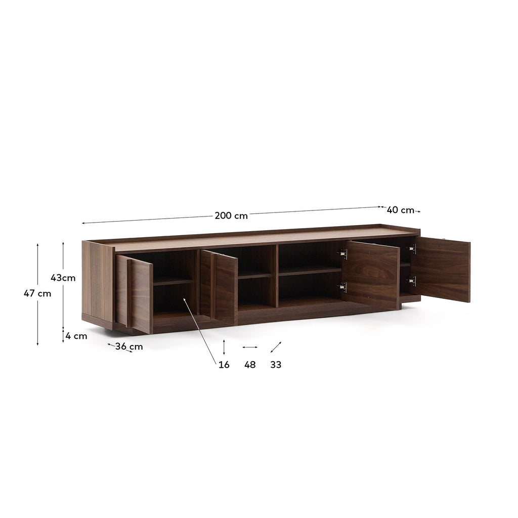 Meuble TV Onix en placage de noyer finition foncée 200 x 45 cm FSC Mix Credit
