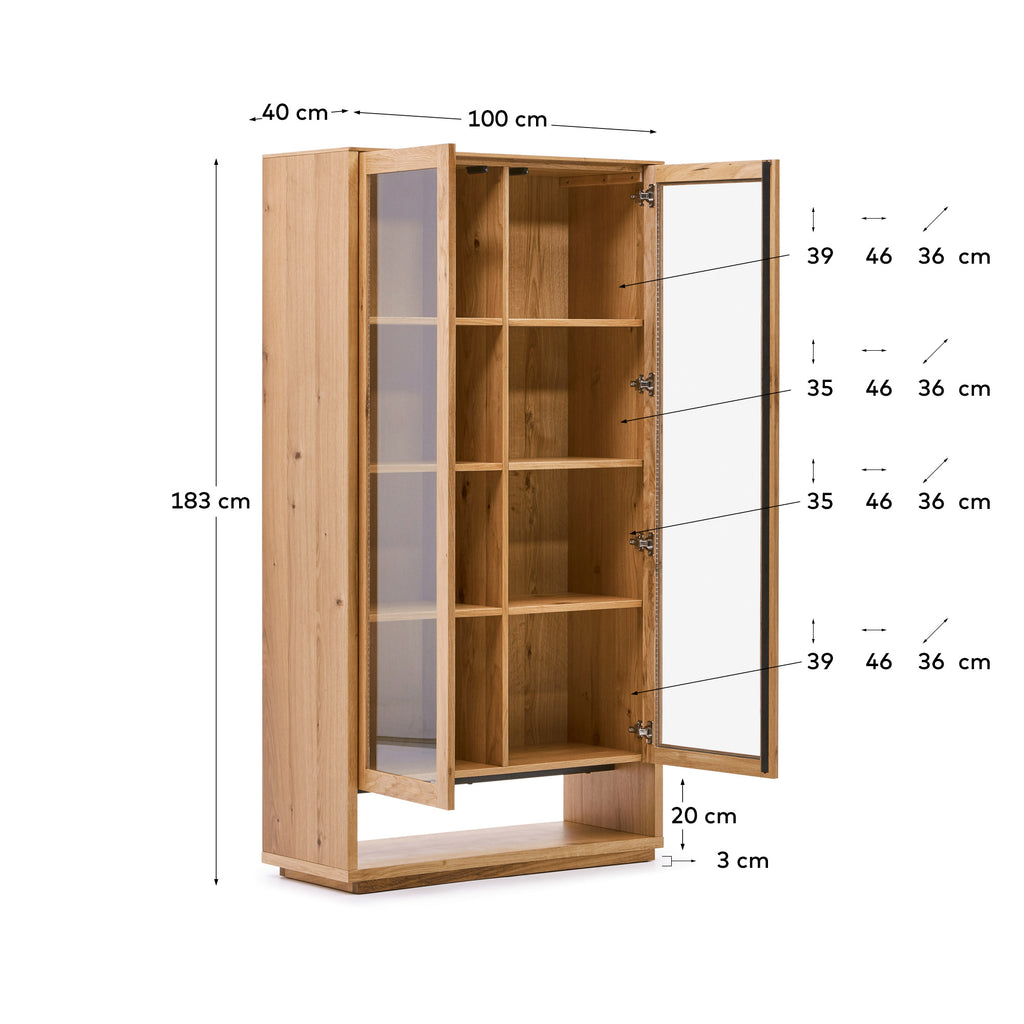 Buffet vitrine Alguema en placage de chêne finition naturelle 100 x 185 cm