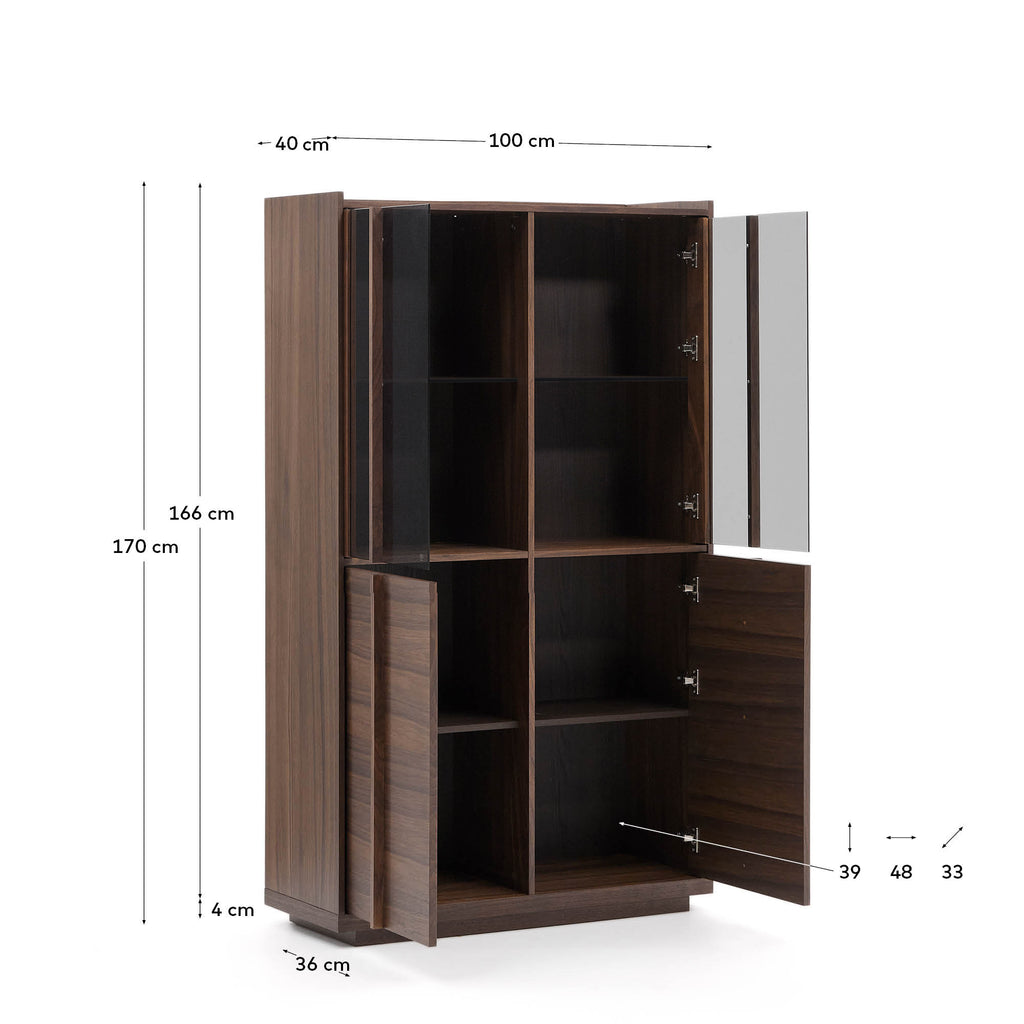 Vitrine Onix  bois de noyer et placage de noyer, finition foncée 100x170 cm FSC Mix Credit