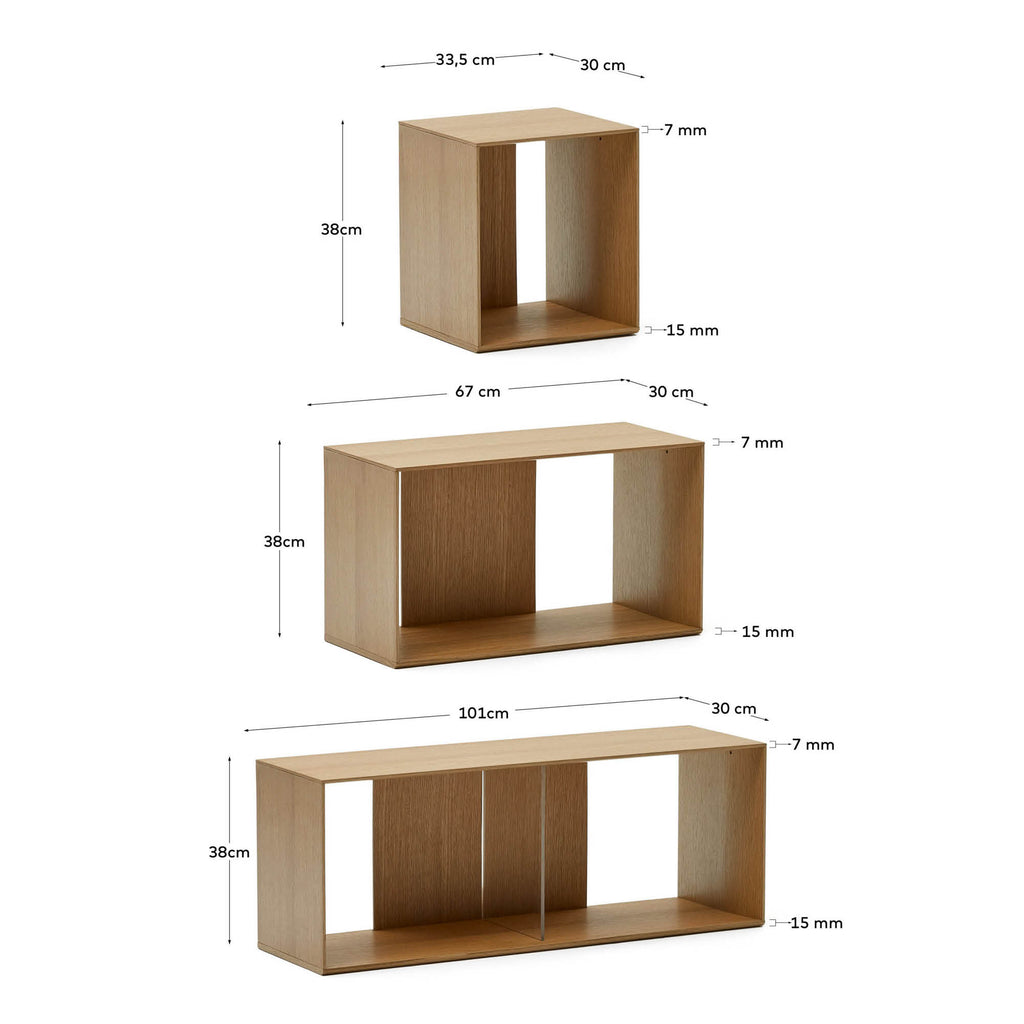 Lot Litto de 6 étagères modulables en placage de chêne 101 x 152 cm