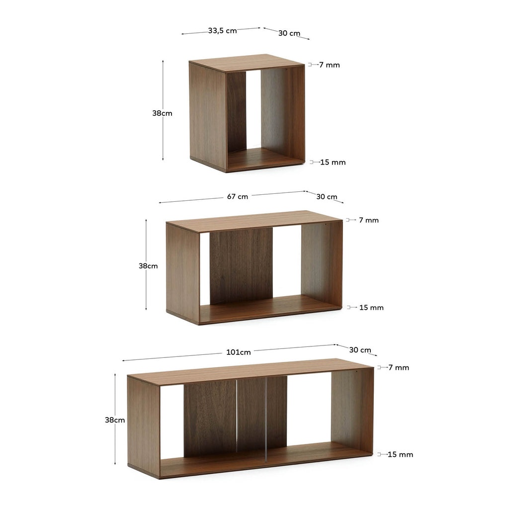 Lot Litto de 6 étagères modulables en placage de noyer 101 x 152 cm
