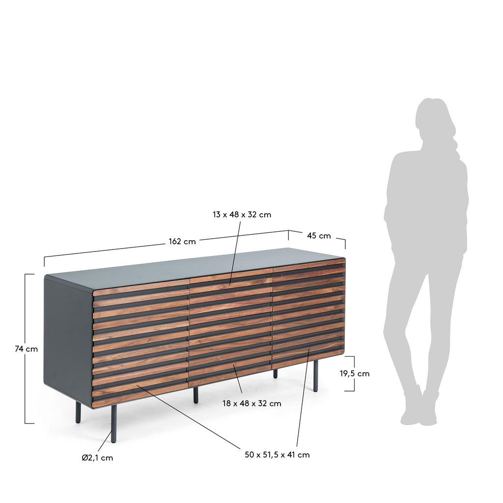 Buffet Kesia 2 portes placage de noyer et acier finition noire 162 x 74 cm