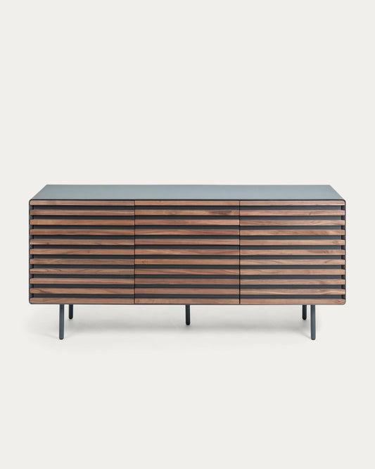 Buffet Kesia 2 portes placage de noyer et acier finition noire 162 x 74 cm