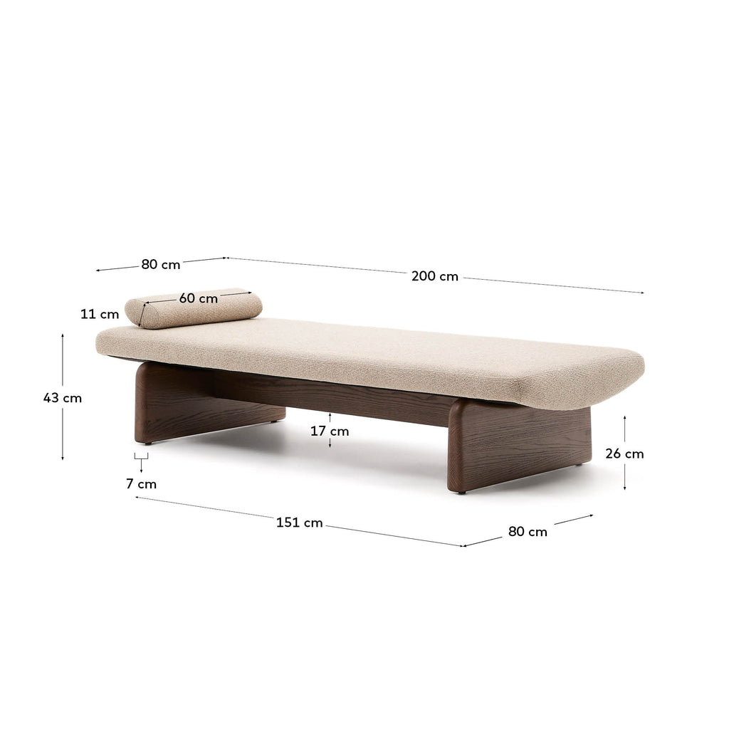 Méridienne Topaz en tissu chenille beige et bois de frêne finition noyer 200 cm FSC 100%