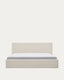 Lit Nahiri en chenille beige avec coffre relevable pour matelas de 180 x 200 cm