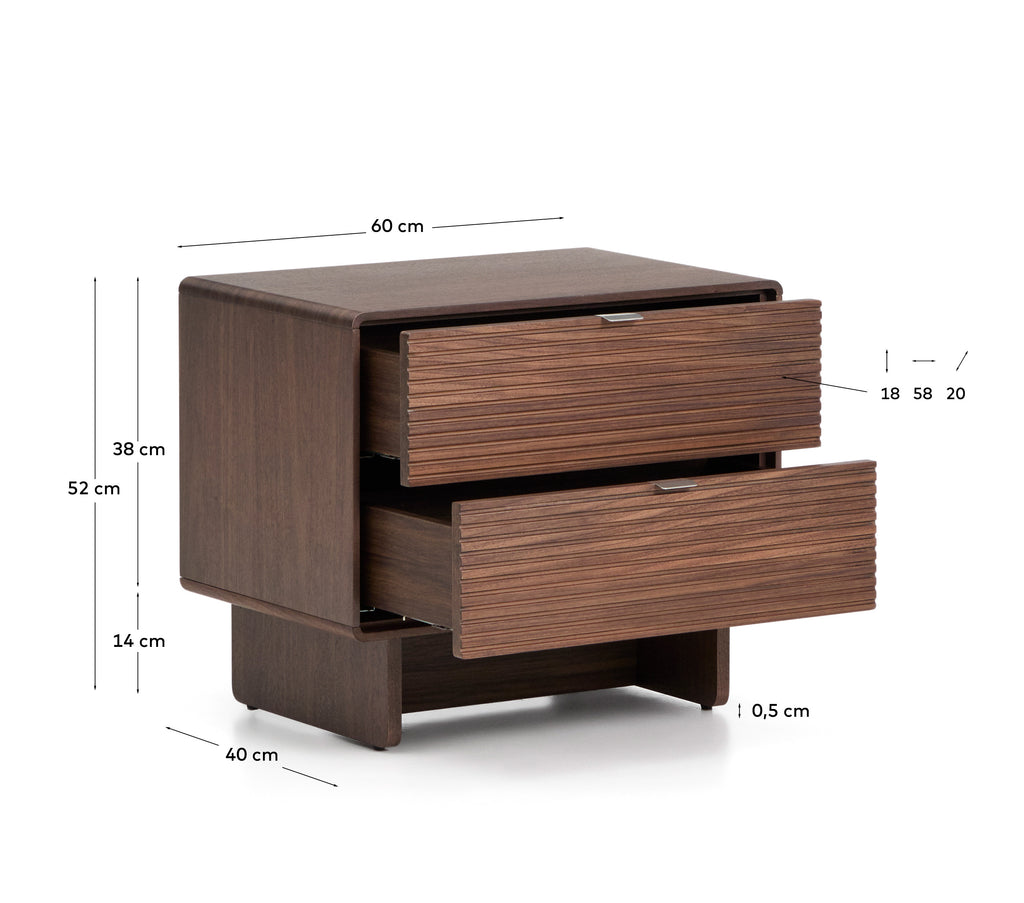 Table de nuit Norlen 2 tiroirs en placage de noyer FSC Mix Credit 60 x 52 cm