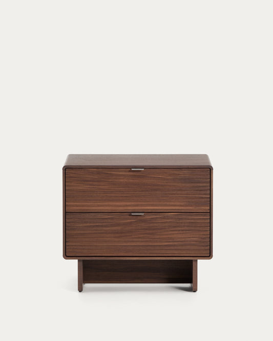 Table de nuit Norlen 2 tiroirs en placage de noyer FSC Mix Credit 60 x 52 cm