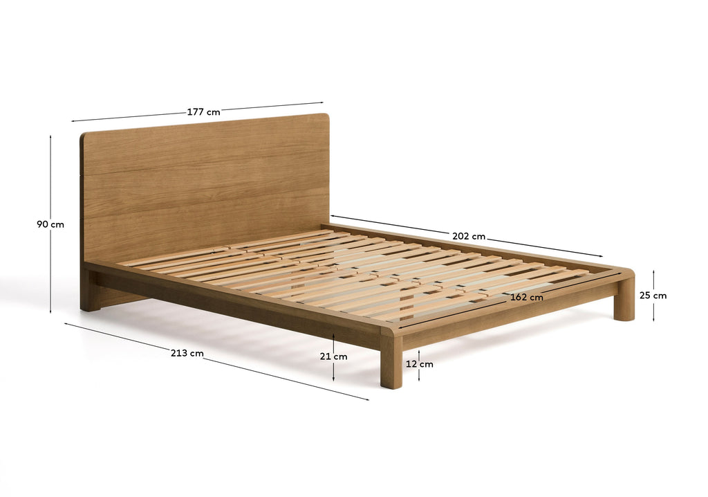 Lit Arelida en placage et bois de chêne finition marron clair pour matelas de 160 x 200 cm FSC Mix Credit