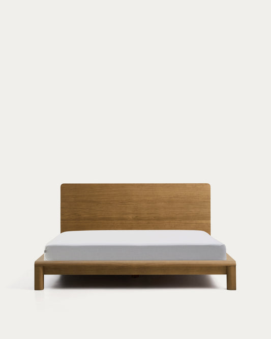 Lit Arelida en placage et bois de chêne finition marron clair pour matelas de 160 x 200 cm FSC Mix Credit