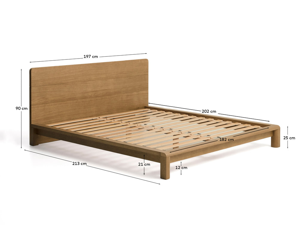 Lit Arelida en placage et bois de chêne finition marron clair pour matelas de 180 x 200 cm FSC Mix Credit