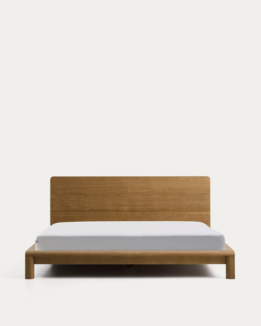 Lit Arelida en placage et bois de chêne finition marron clair pour matelas de 180 x 200 cm FSC Mix Credit