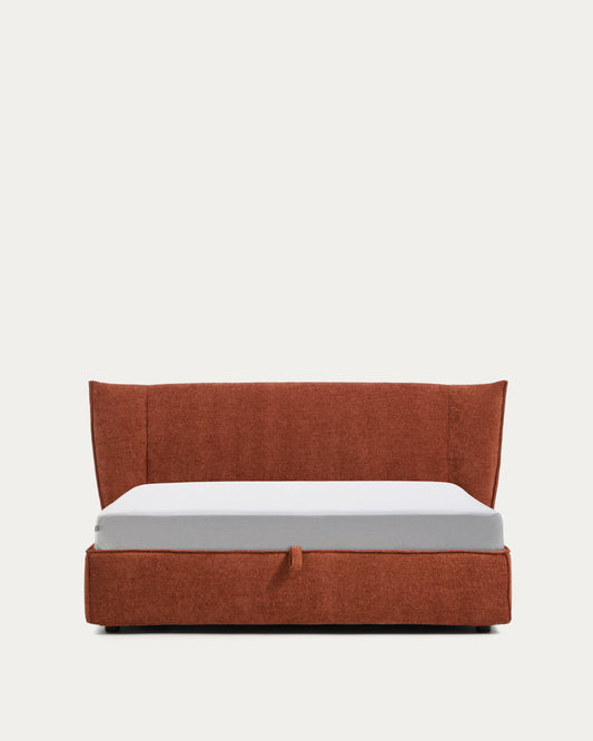 Lit déhoussable Arvian en chenille terracotta avec coffre relevable pour matelas de 160 x 200 cm