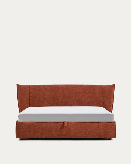 Lit déhoussable Arvian en chenille terracotta avec coffre relevable pour matelas de 180 x 200 cm