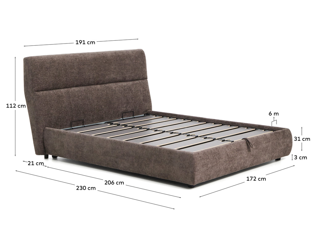 Lit déhoussable Dafra en chenille marron foncé avec coffre relevable pour matelas de 160 x 200 cm