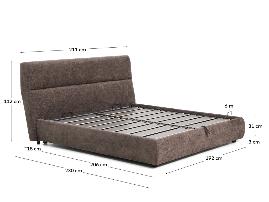 Lit déhoussable Dafra en chenille marron foncé avec coffre relevable pour matelas de 180 x 200 cm