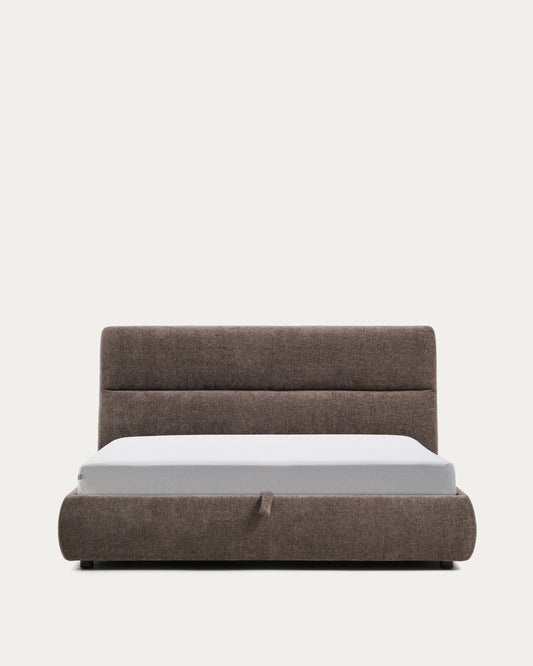 Lit déhoussable Dafra en chenille marron foncé avec coffre relevable pour matelas de 180 x 200 cm
