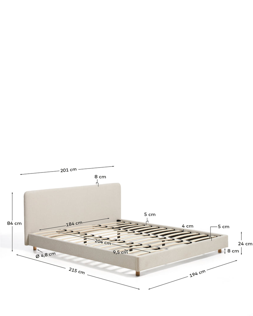 Lit Selven en chenille beige pour matelas de 180 x 200 cm