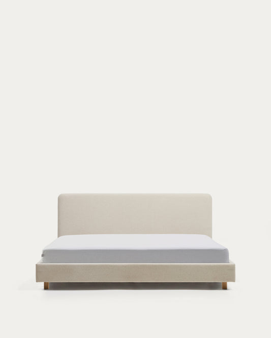 Lit Selven en chenille beige pour matelas de 160 x 200 cm