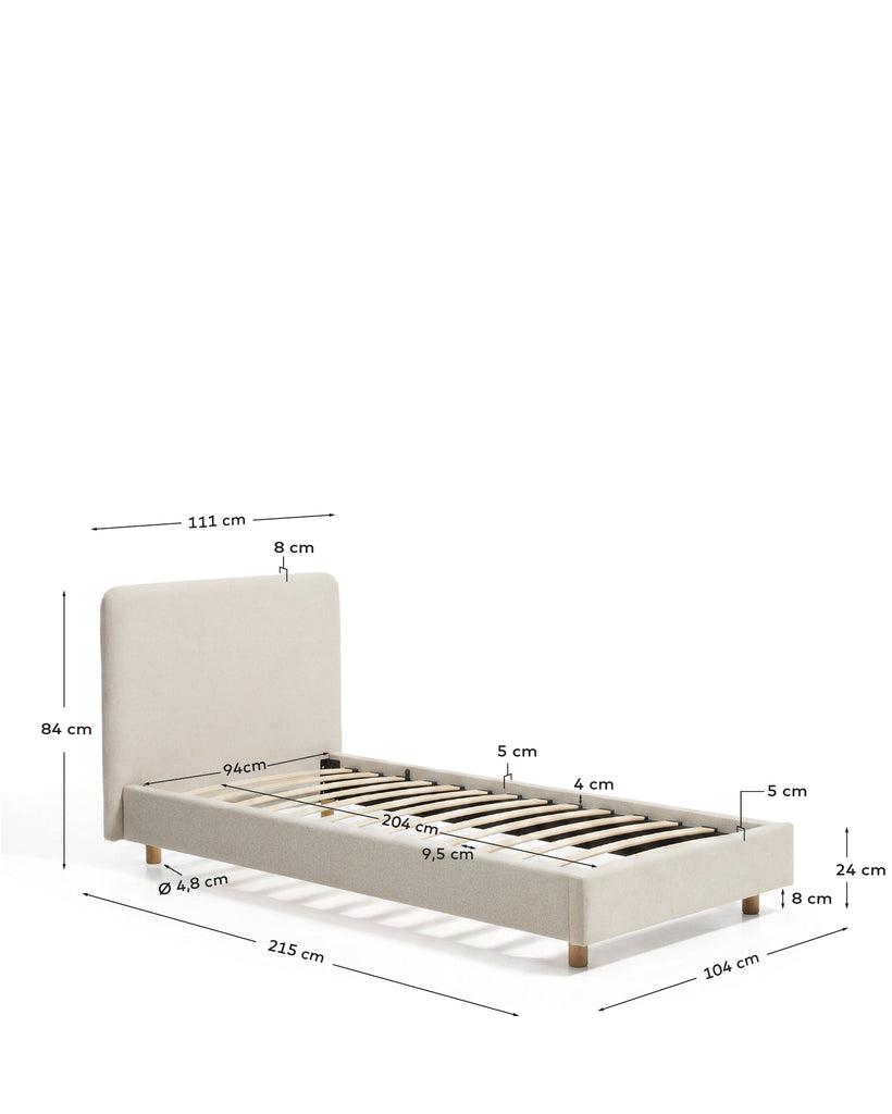 Lit Selven en chenille beige pour matelas de 90 x 200 cm