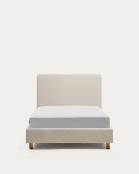 Lit Selven en chenille beige pour matelas de 90 x 200 cm