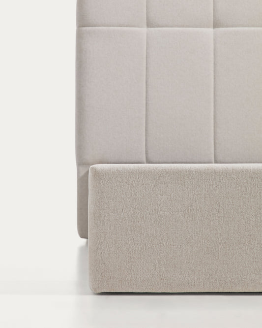Lit avec sommier coffre Darnela en chenille écrue pour matelas de 150 x 200 cm FSC 100%