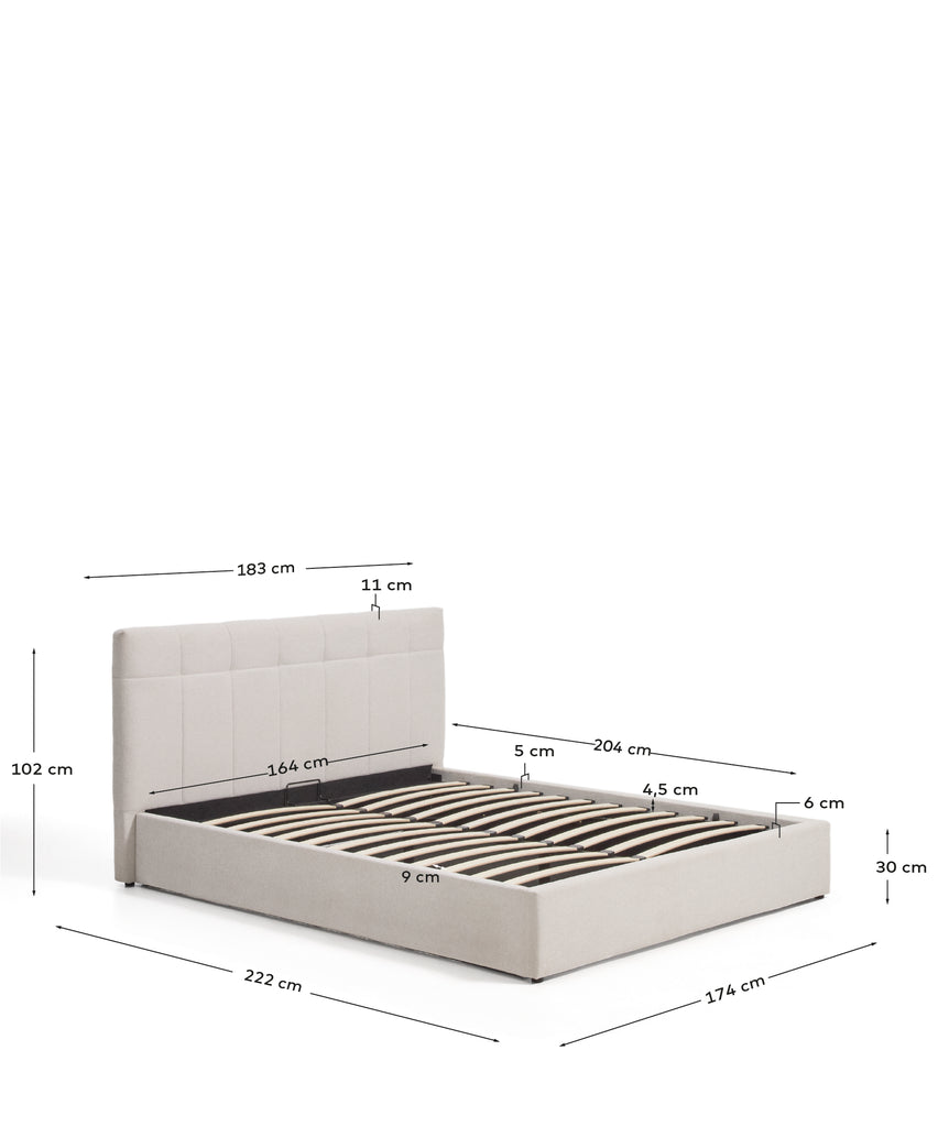 Lit avec sommier coffre Darnela en chenille écrue pour matelas de 160 x 200 cm