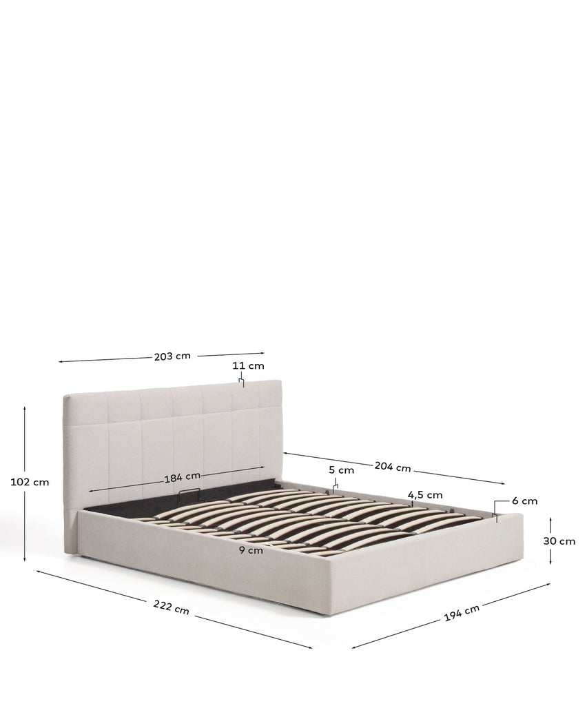 Lit avec sommier coffre Darnela en chenille écrue pour matelas de 180 x 200 cm