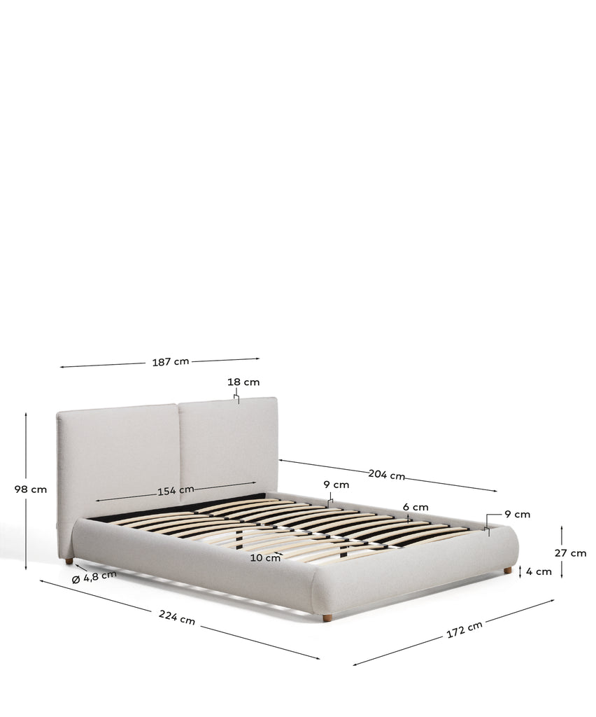 Lit Elerio en chenille écrue pour matelas de 150 x 200 cm