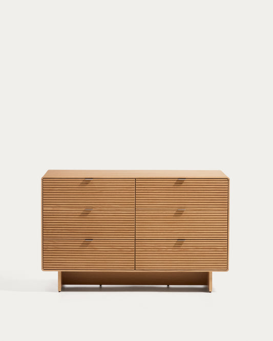 Commode Norlen 6 tiroirs en placage de chêne avec finition naturelle FSC Mix Credit 120 x 75 cm