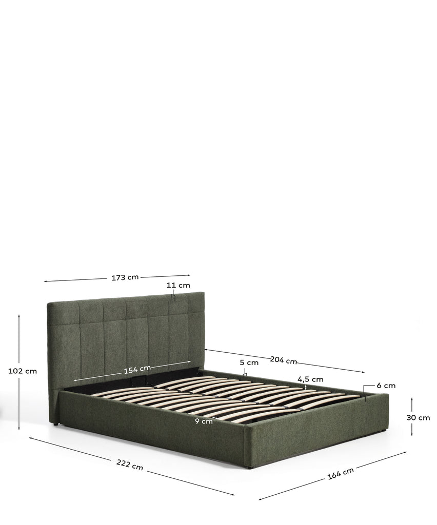 Lit avec sommier coffre Darnela en chenille vert mousse pour matelas de 150 x 200 cm