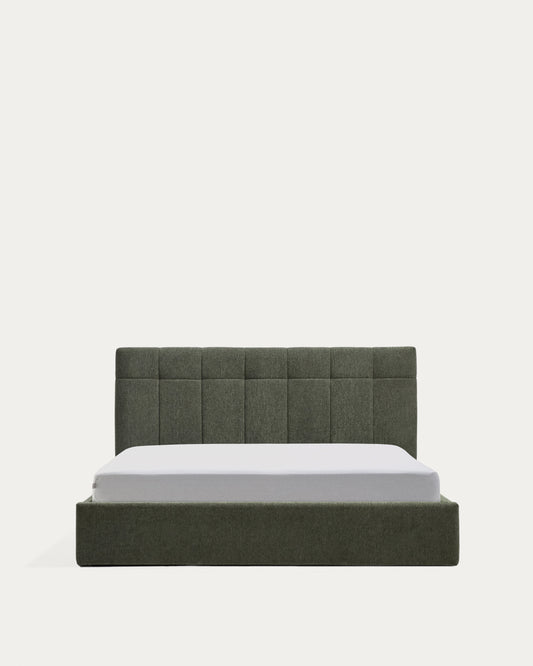 Lit avec sommier coffre Darnela en chenille vert mousse pour matelas de 150 x 200 cm