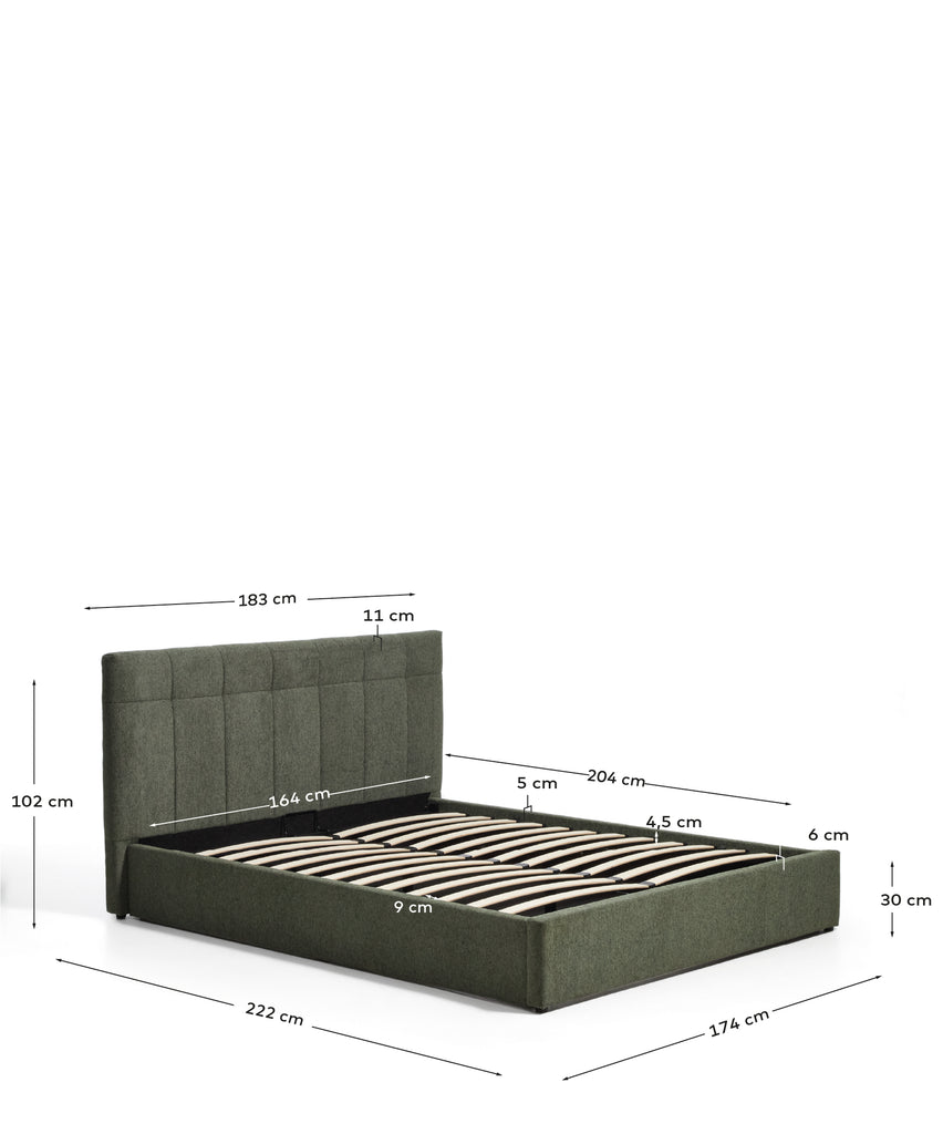 Lit avec sommier coffre Darnela en chenille vert mousse pour matelas de 160 x 200 cm