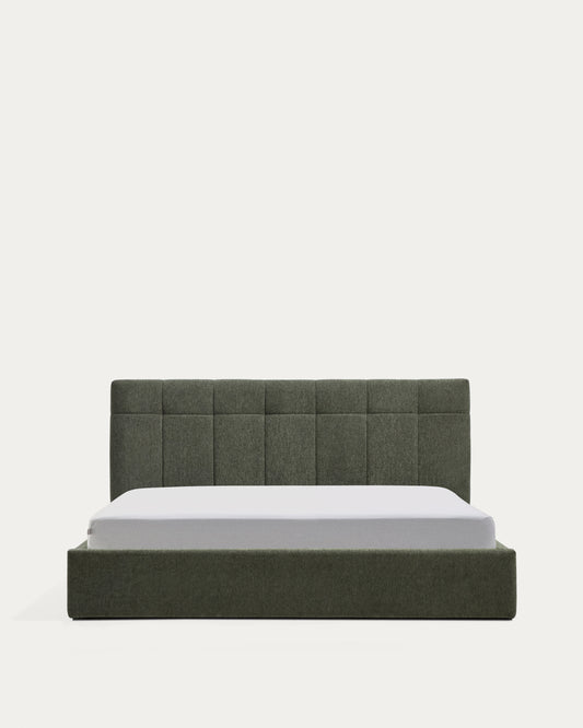 Lit avec sommier coffre Darnela en chenille vert mousse pour matelas de 180 x 200 cm