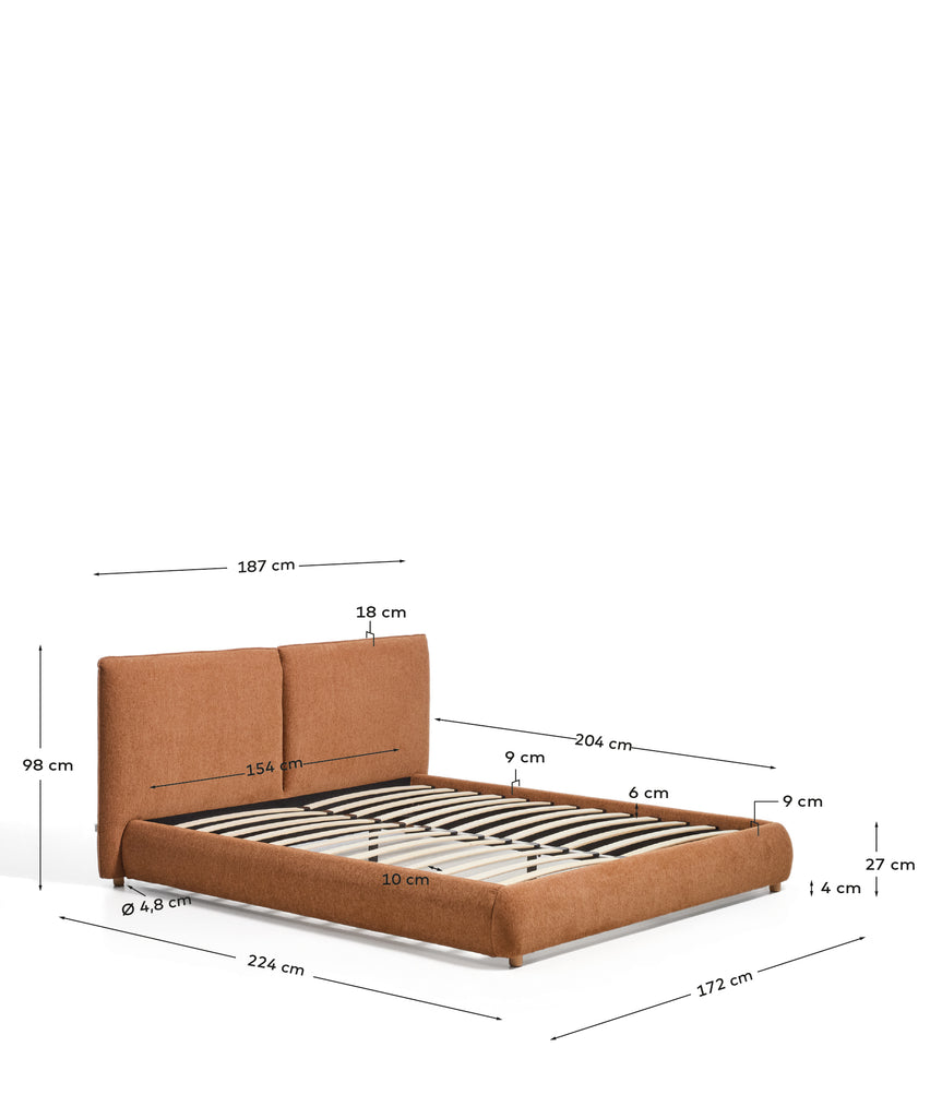 Lit Elerio en chenille cuivrée douce pour matelas de 150 x 200 cm