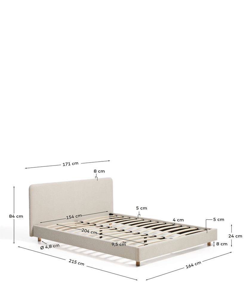 Lit Selven en chenille beige pour matelas de 150 x 200 cm