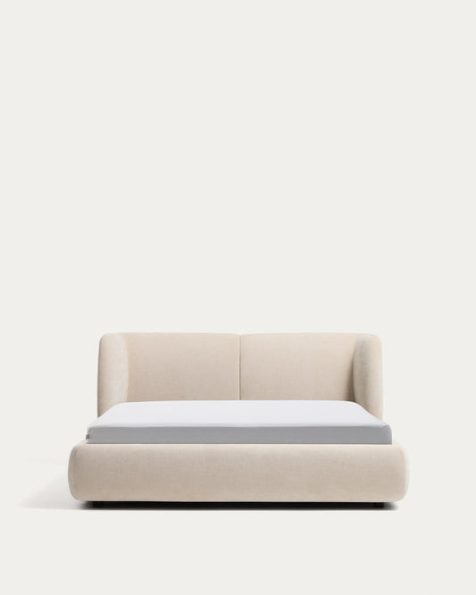 Cadre de lit déhoussable avec coffre rabattable Nerla en chenille beige pour matelas de 160 x 200 cm