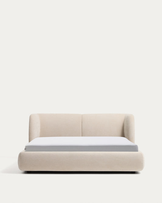 Cadre de lit déhoussable avec coffre rabattable Nerla en chenille beige pour matelas de 180 x 200 cm