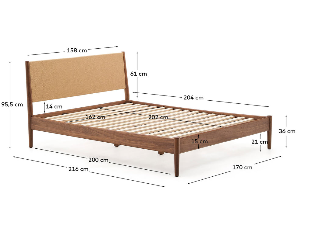 Lit Elan en placage et bois de noyer avec corde matelas 160 x 200 cm FSC 100 %