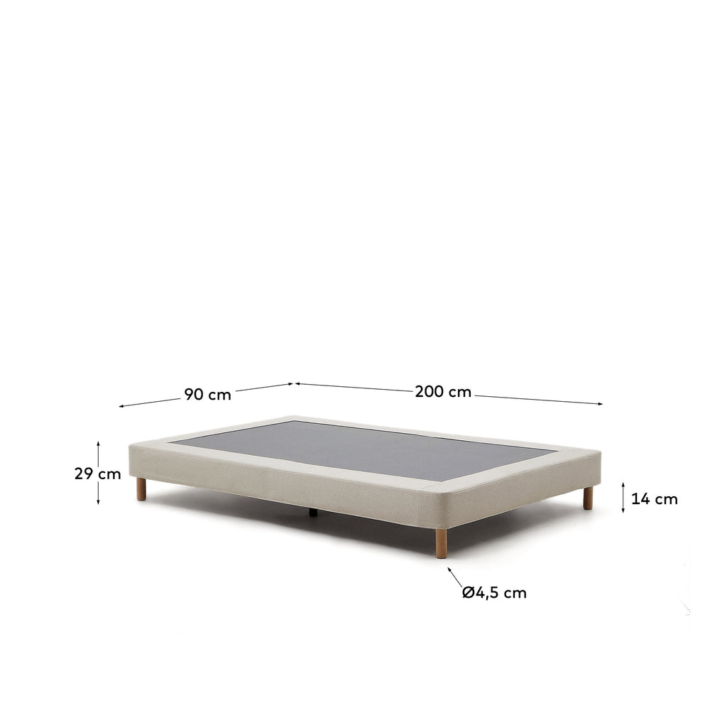 Base déhoussable Ofelia écru avec pieds en bois de hêtre pour matelas 90 x 200 cm FSC Mix Credit